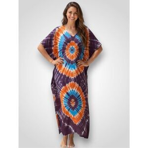 Colorful Long Kaftan Dress Plus Size Boho Resort Beach